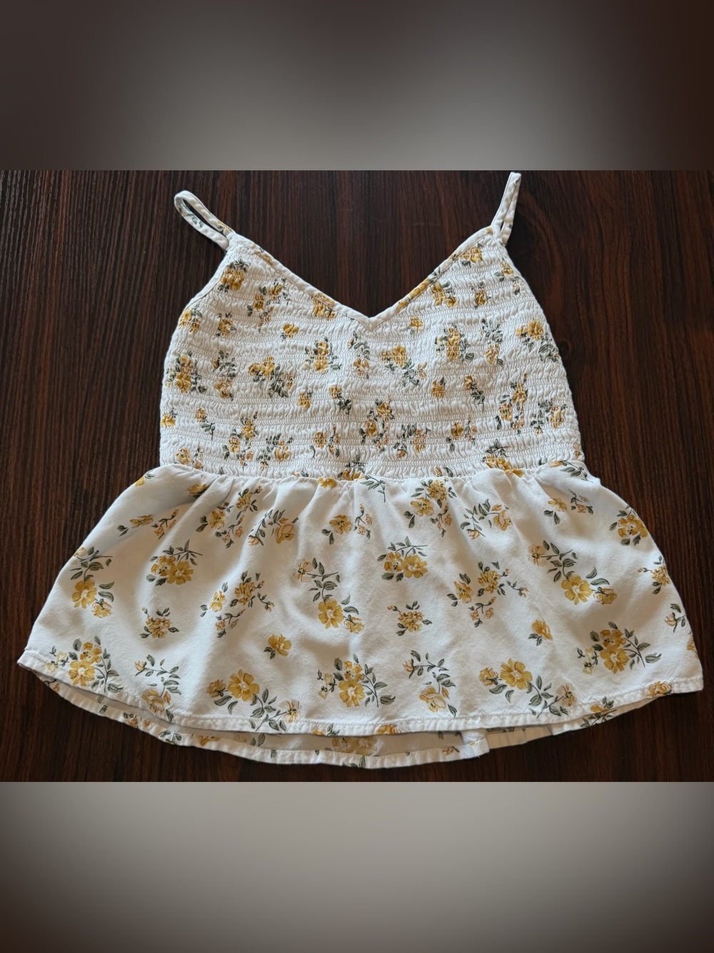 Size M Hollister White Smocked Tank Top with Yellow Floral Print